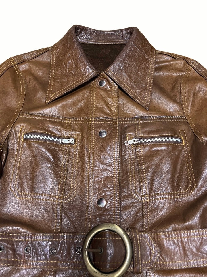 middle length reversible leather jacket