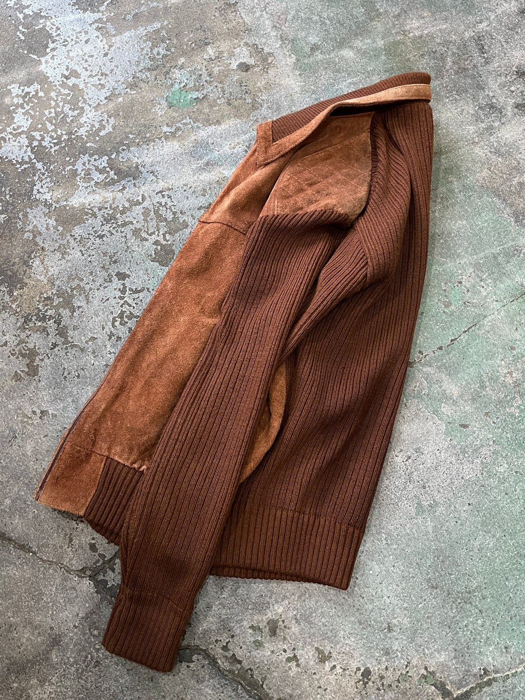 1980-90s cocoa brown suede leather × knitting jacket