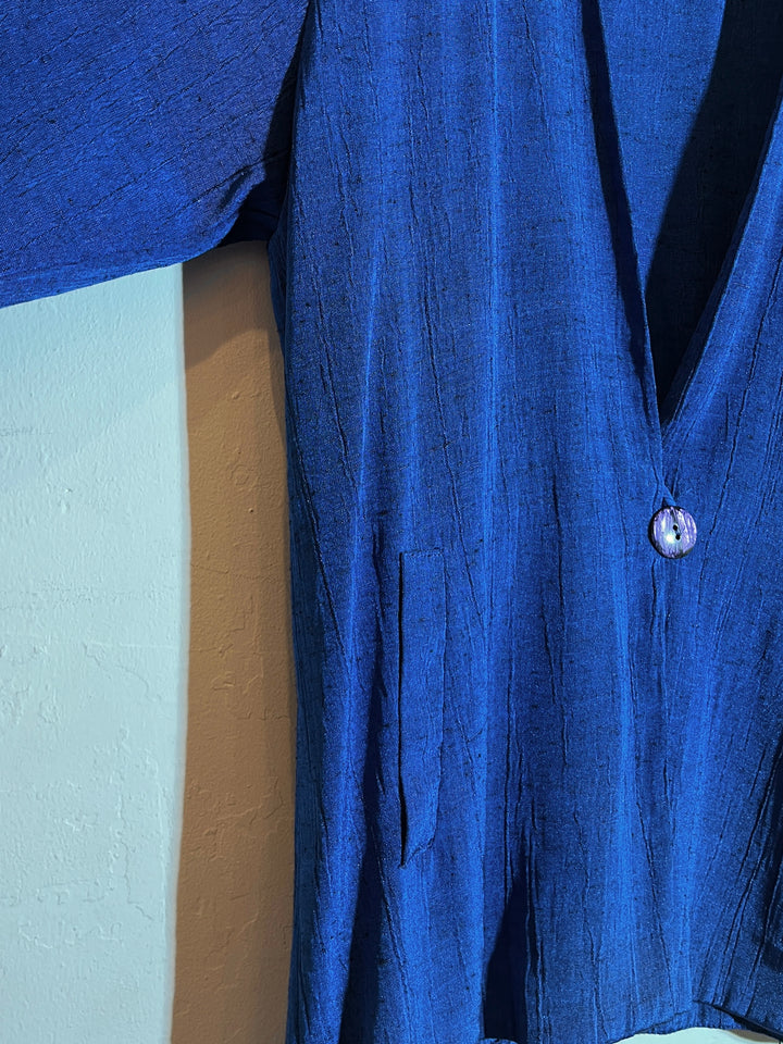 1980s deep blue wrinkled design light jacket