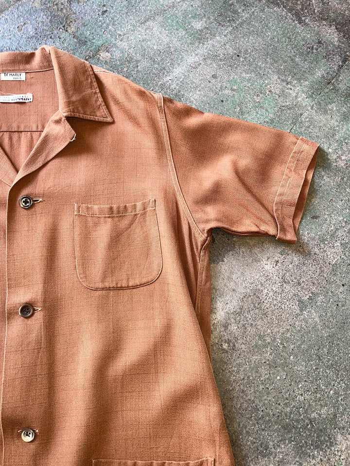 1940-50s "DE MARLY" terracotta open collar s/s shirt