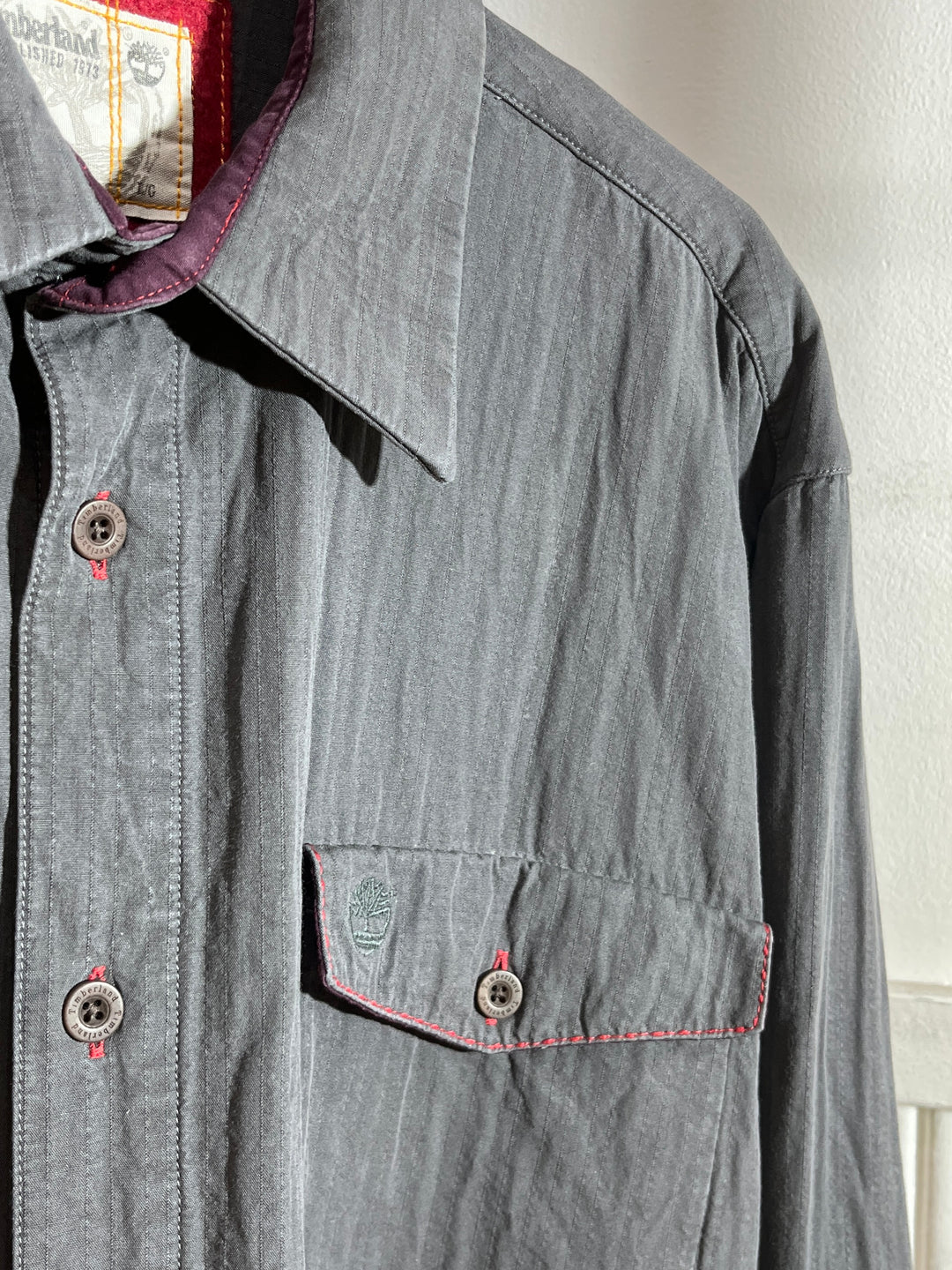 2000s "Timberland" stitched stripe design work shirt