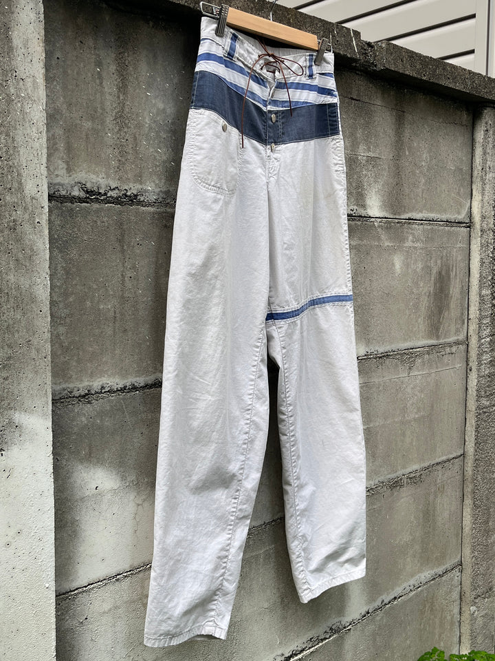 1970s marine stripe patchwork design pants