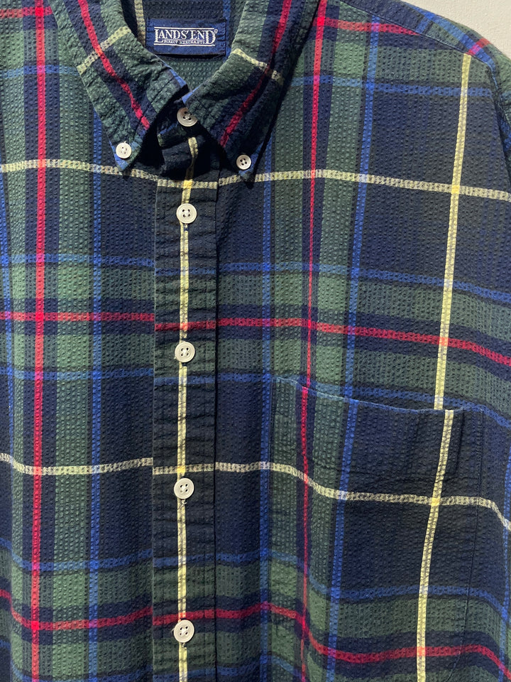 1990s "LANDS' END" checkered seersucker s/s shirt
