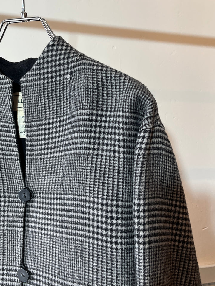 1990s "L.L.Bean" glen check collarless reversible jacket