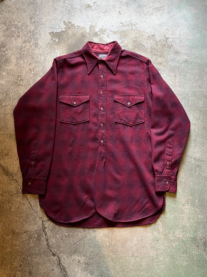 1940s "PENDLETON" wine red ombre check wool shirt