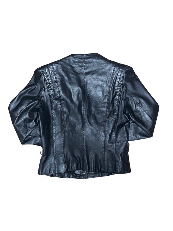 power shoulder design leather jacket