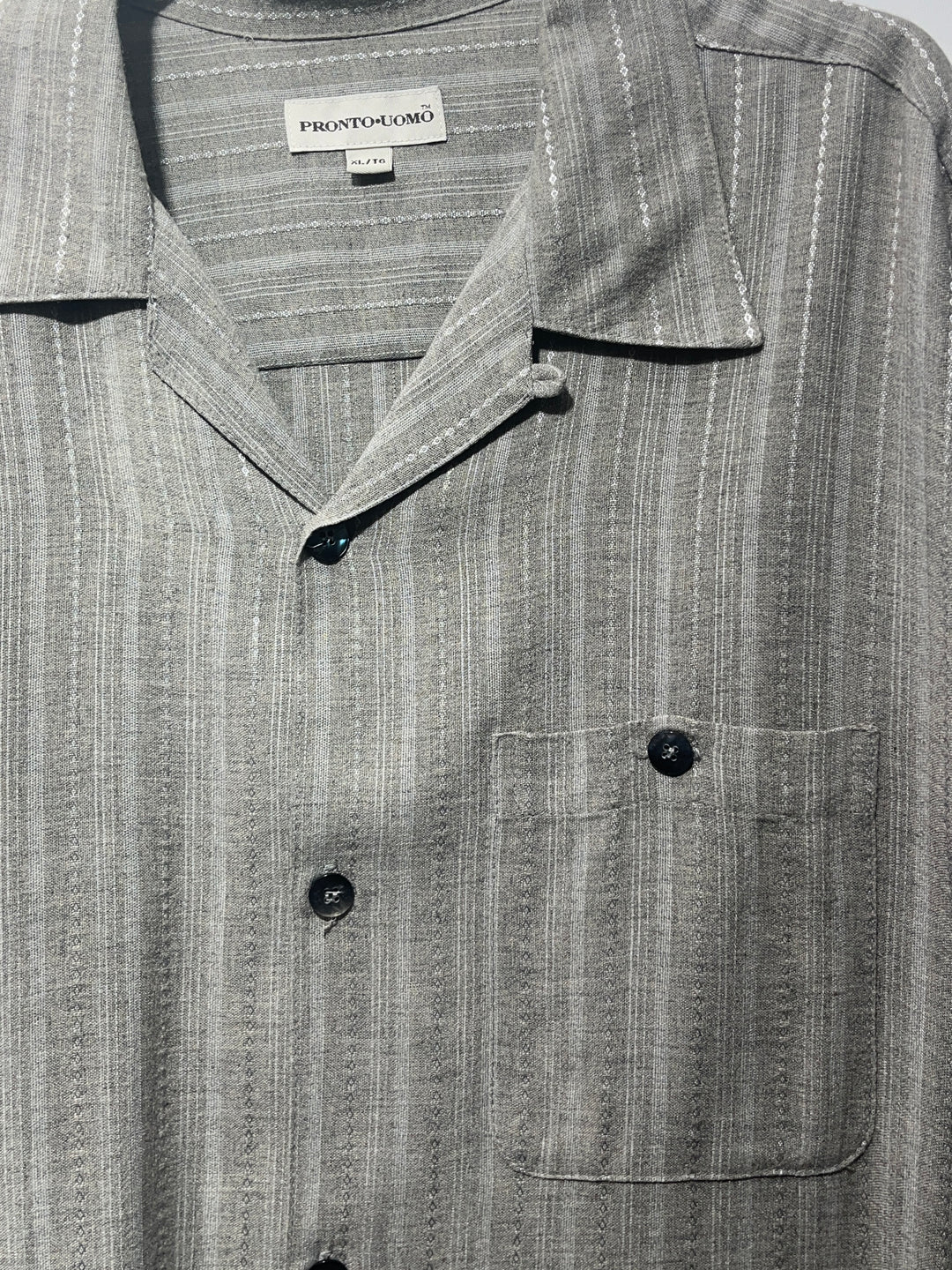 1990-00s gray stripe s/s shirt