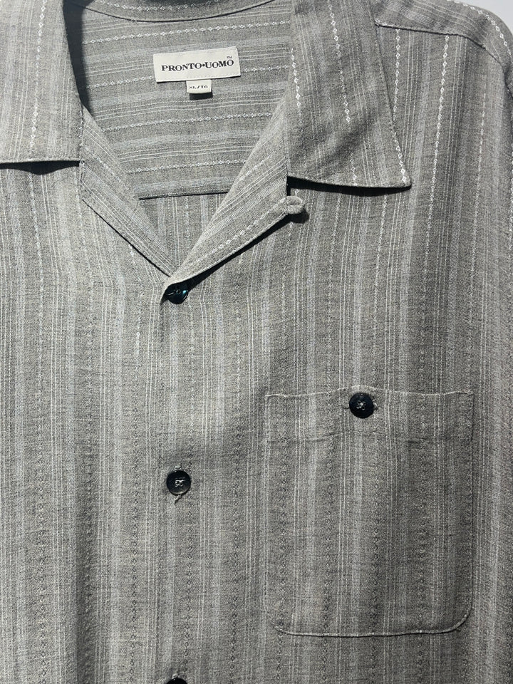 1990-00s gray stripe s/s shirt
