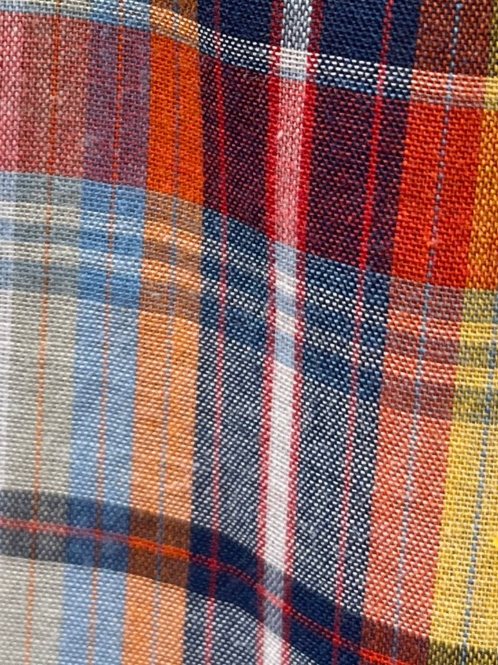 1980-90s red × orange × blue madras checkered s/s shirt
