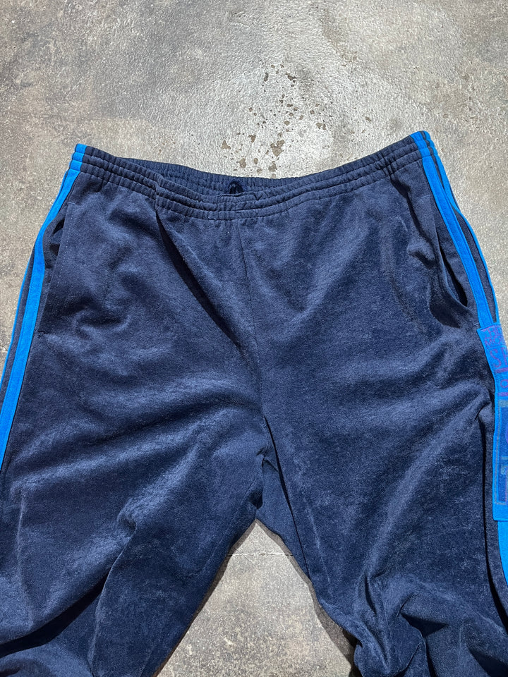 1980s "adidas" navy × blue velour track pants