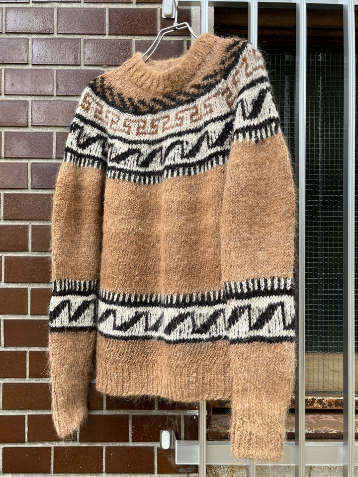 1970s camel nordic pattern knit