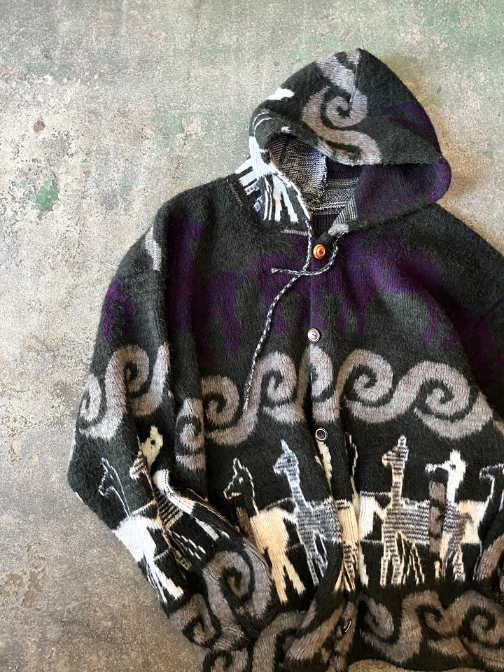 1990s animal pattern Ecuador knit hoodie
