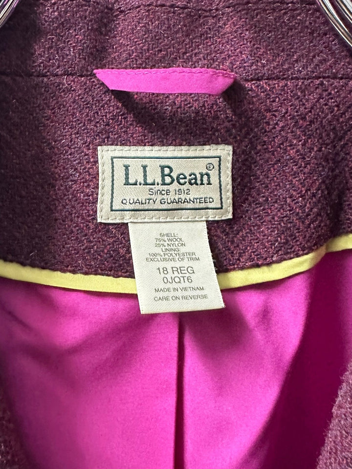 "L.L Bean" wine red color chin strap tweed jacket