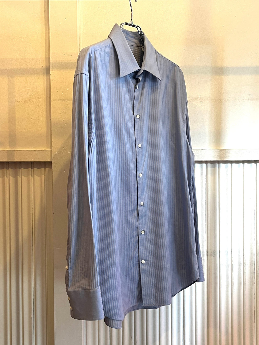 1990s "ARMANI COLLEZIONI" dusty blue stripe shirt