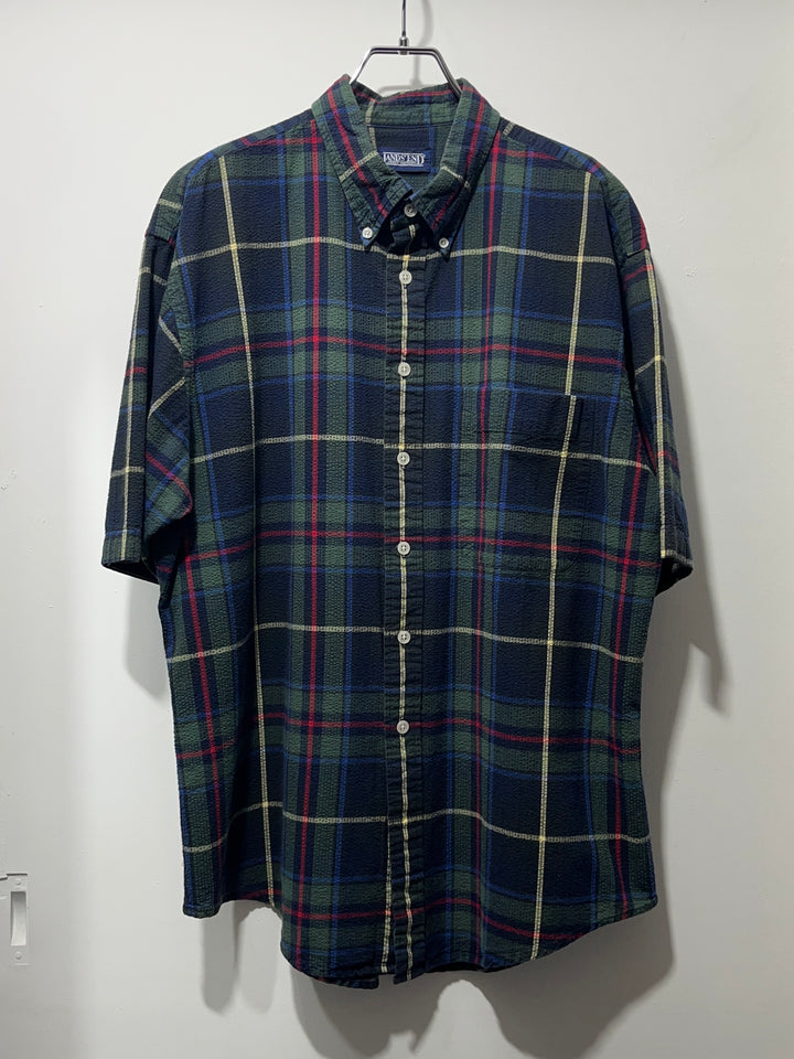 1990s "LANDS' END" checkered seersucker s/s shirt