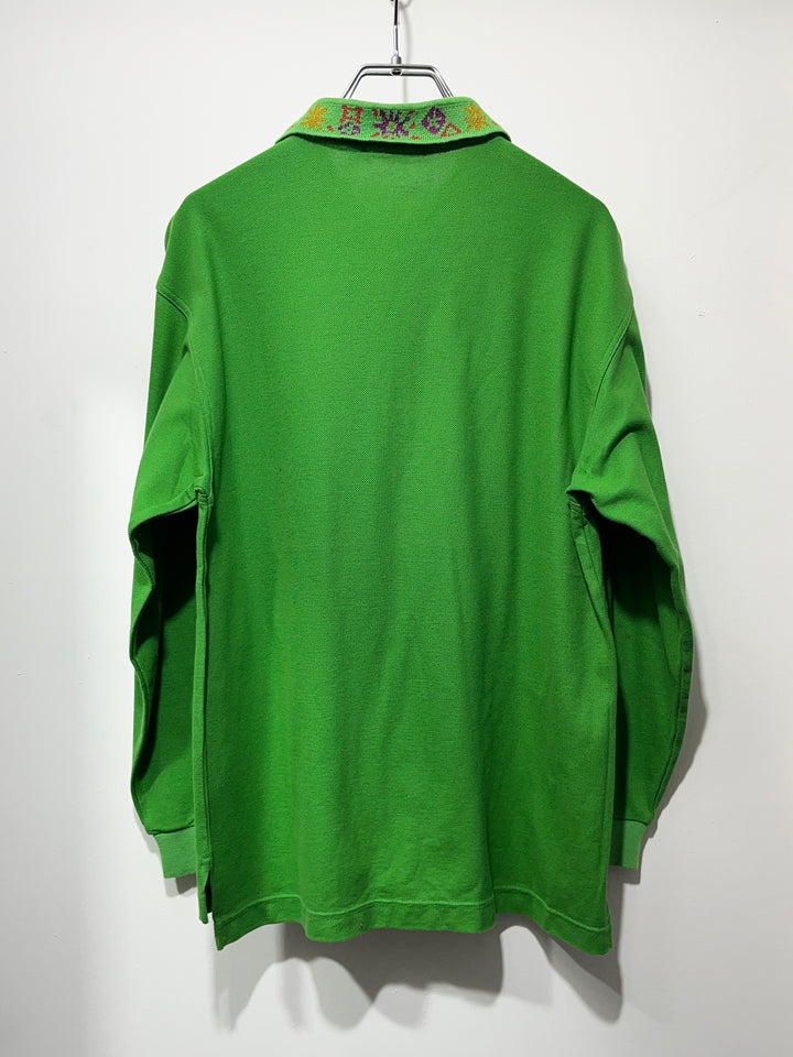 1990s "MISSONI" lime green embroidered collar L/S polo