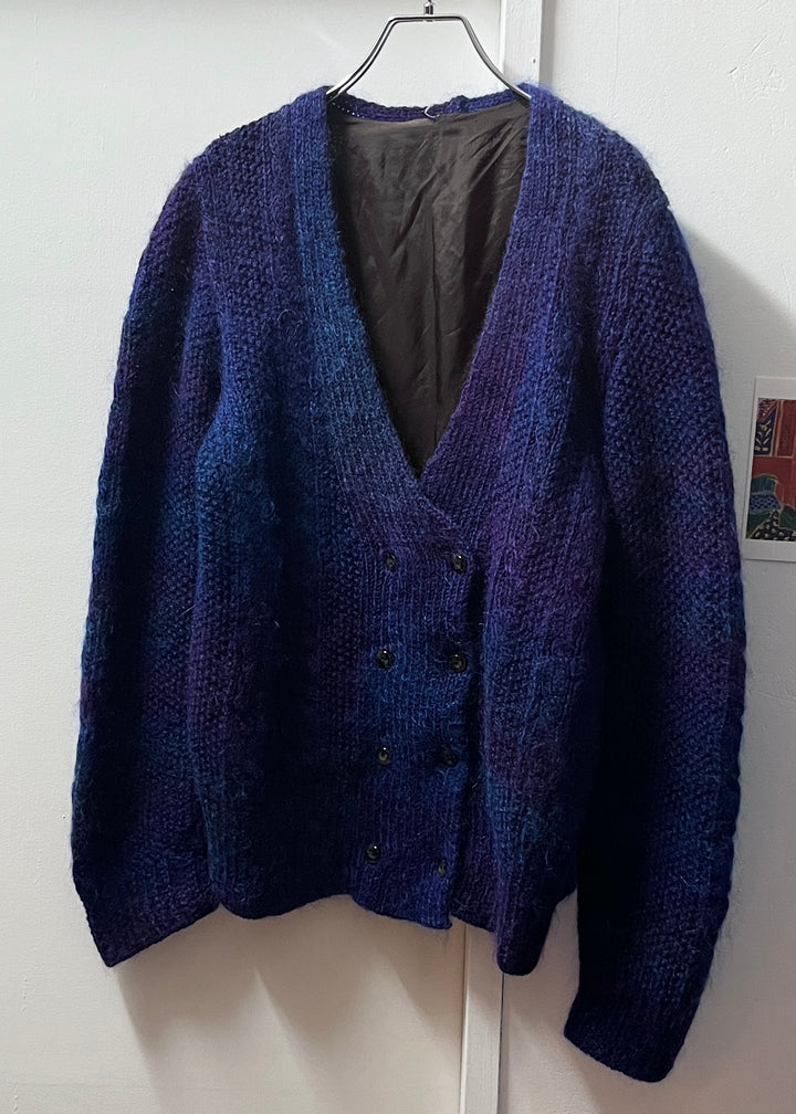 blue × purple gradation mohair knit cardigan