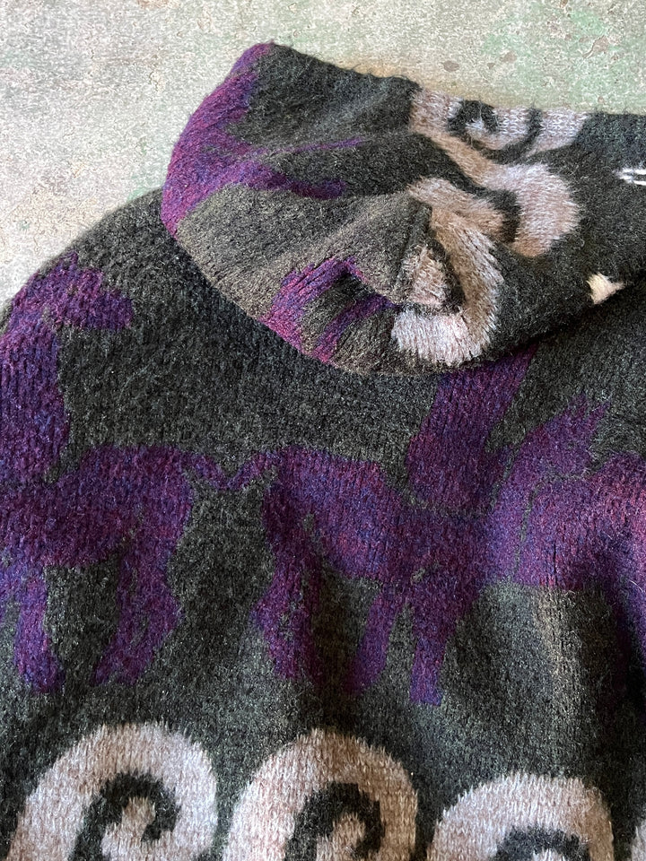 1990s animal pattern Ecuador knit hoodie