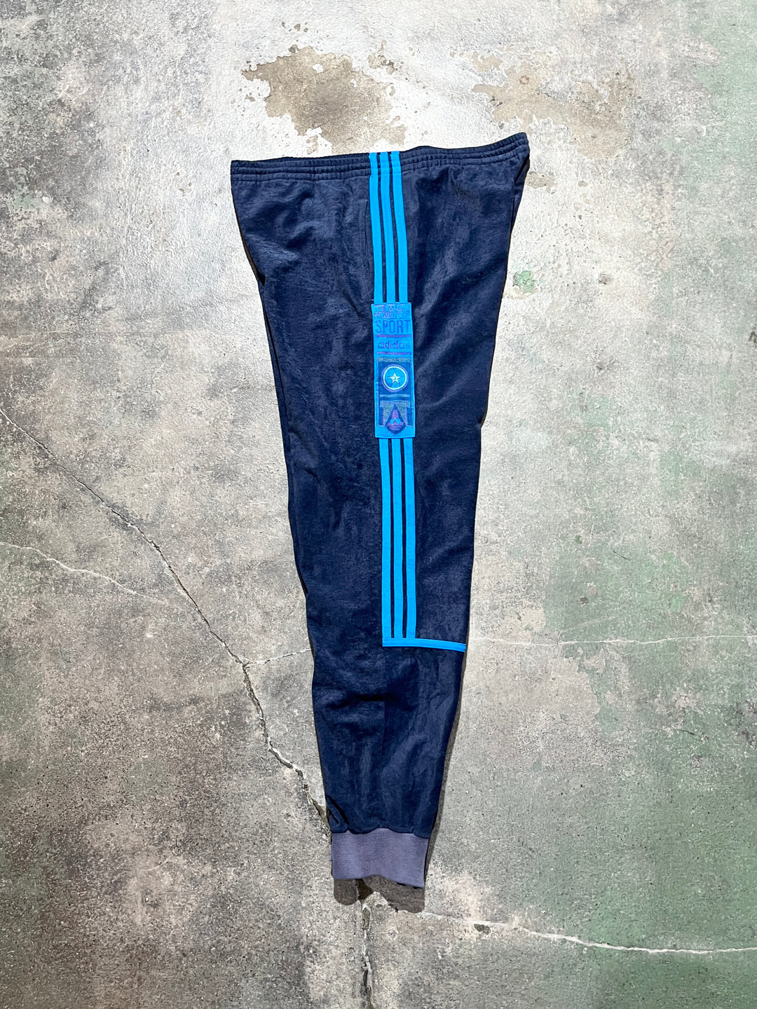 1980s "adidas" navy × blue velour track pants