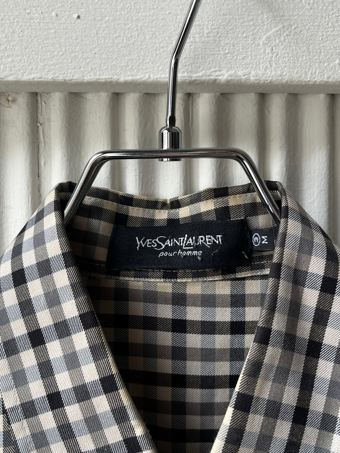 1990s "YVES SAINT LAURENT" gingham check s/s shirt
