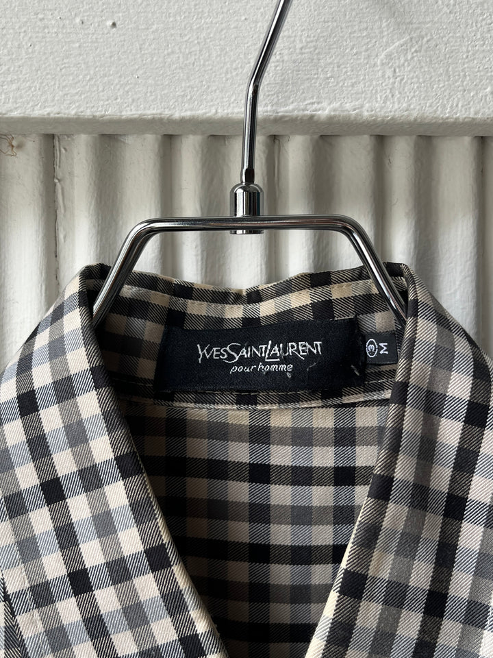 1990s "YVES SAINT LAURENT" gingham check s/s shirt