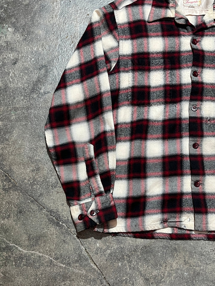 1950-60s vintage black × red ombré checkered shirt