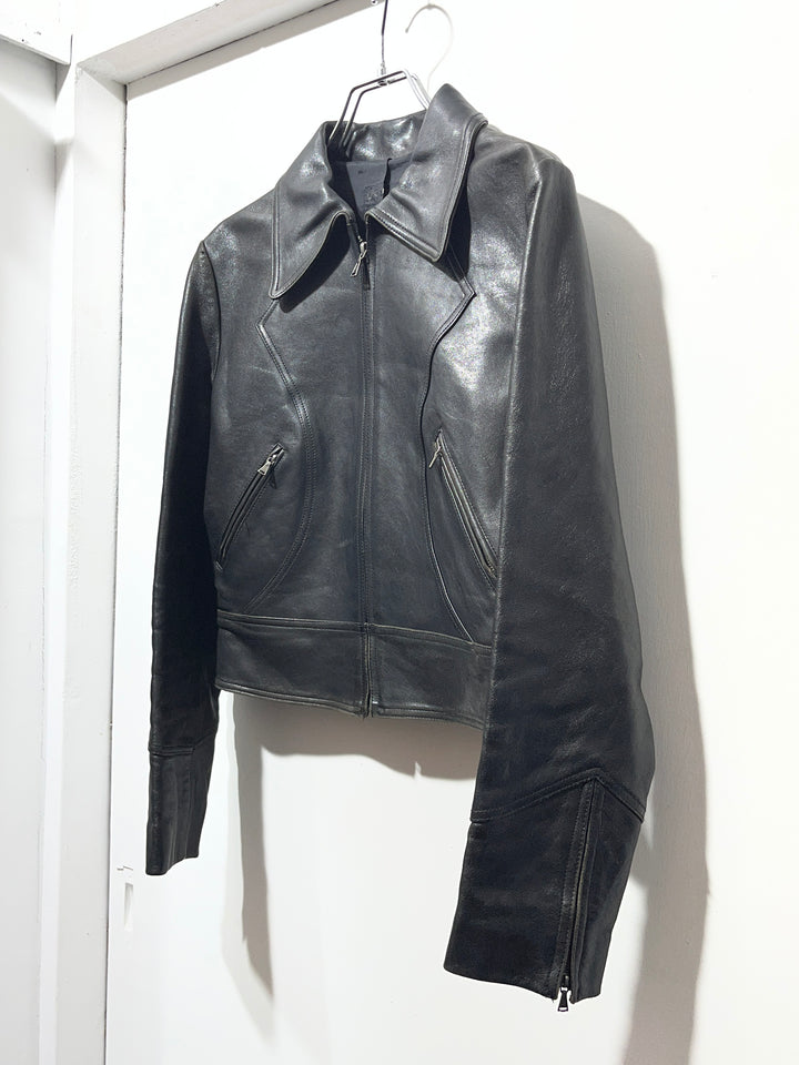 1990-00s black cropped leather jacket