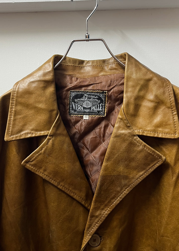 1980s ITALY made  caramel brown leather coat