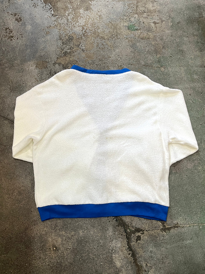 1980-90s white × royal blue terry cardigan