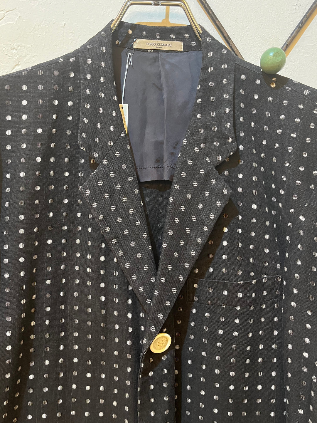 "TOKIO KUMAGAI" kasuri design polka dot linen tailored jacket