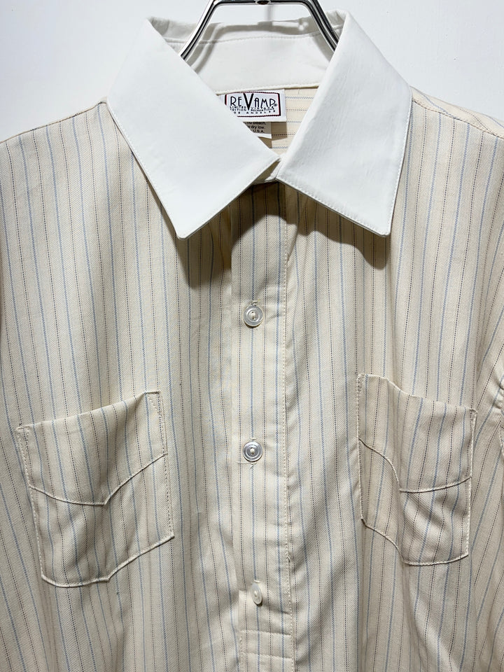 1990-00s USA made striped white collar pullover shirt