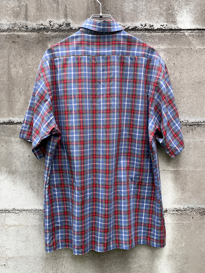 1980s blue × red tartan checkered s/s shirt