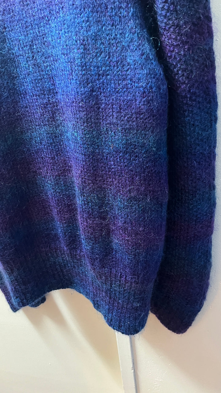 blue × purple gradation mohair knit cardigan