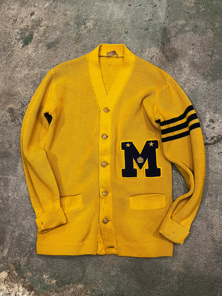 1950-60s mustard letterd knit cardigan
