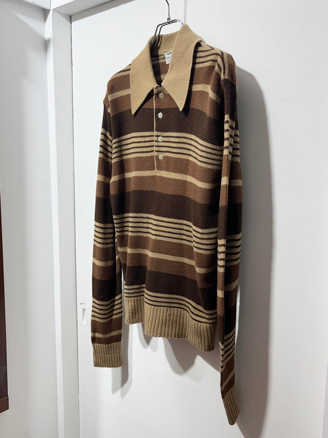 1970s multi brown stripe knit polo