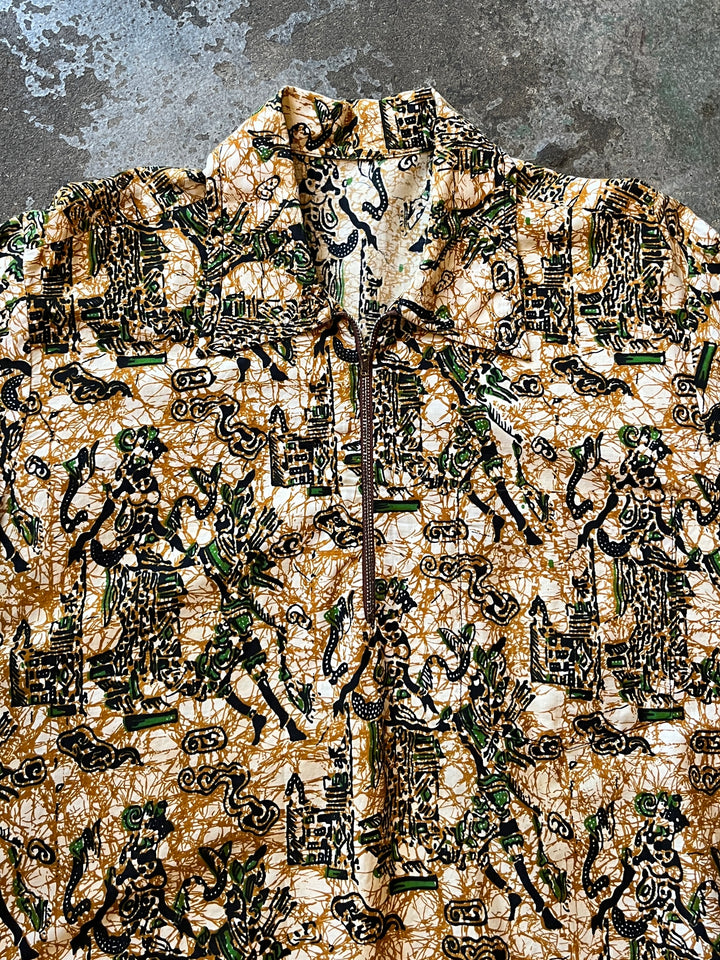1950-60s oriental pattern half zip pullover s/s shirt