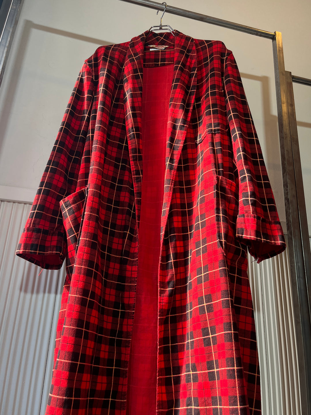 1960s "Pilgrim" red checkered flannel long gown