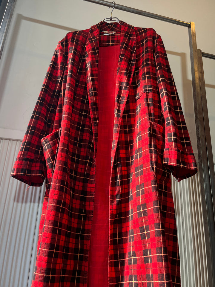 1960s "Pilgrim" red checkered flannel long gown