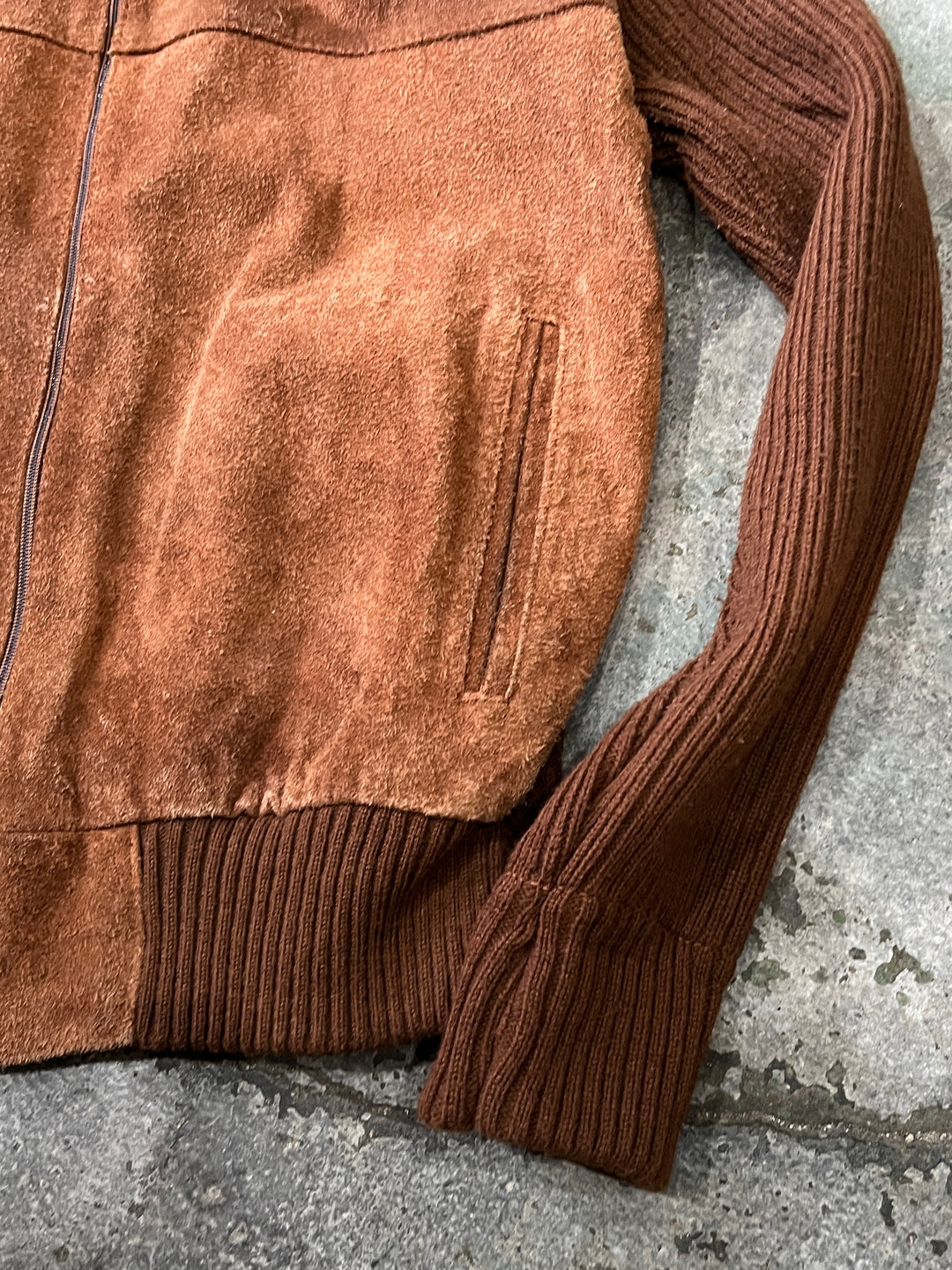 1980-90s cocoa brown suede leather × knitting jacket