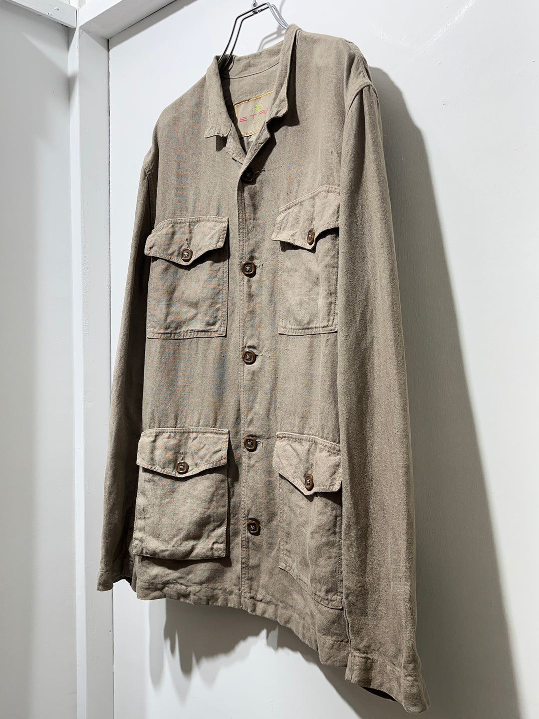 2000s ITALY made "ETRO" beige linen safari jacket