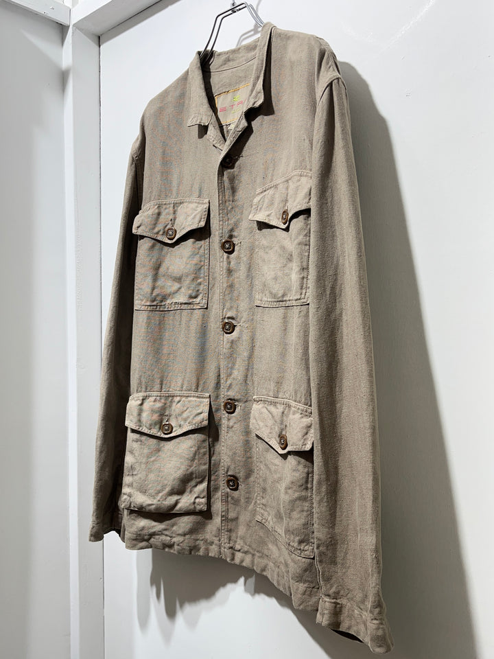2000s ITALY made "ETRO" beige linen safari jacket
