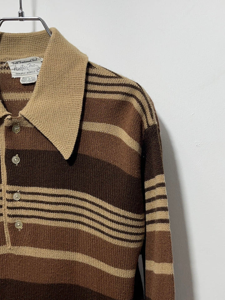 1970s multi brown stripe knit polo