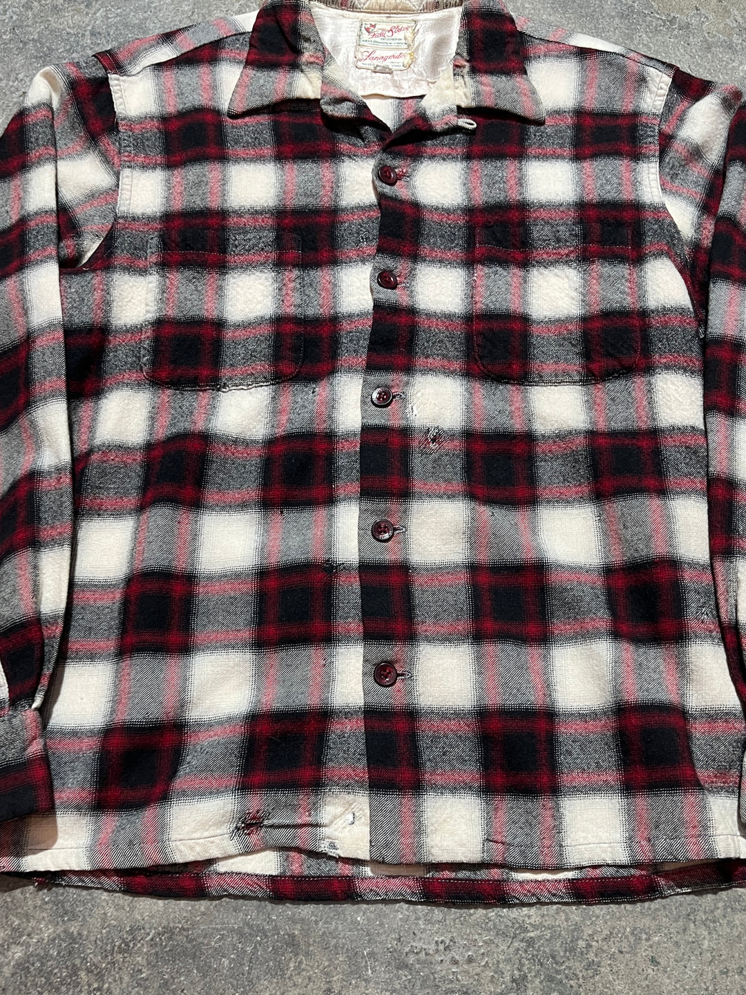 1950-60s vintage black × red ombré checkered shirt