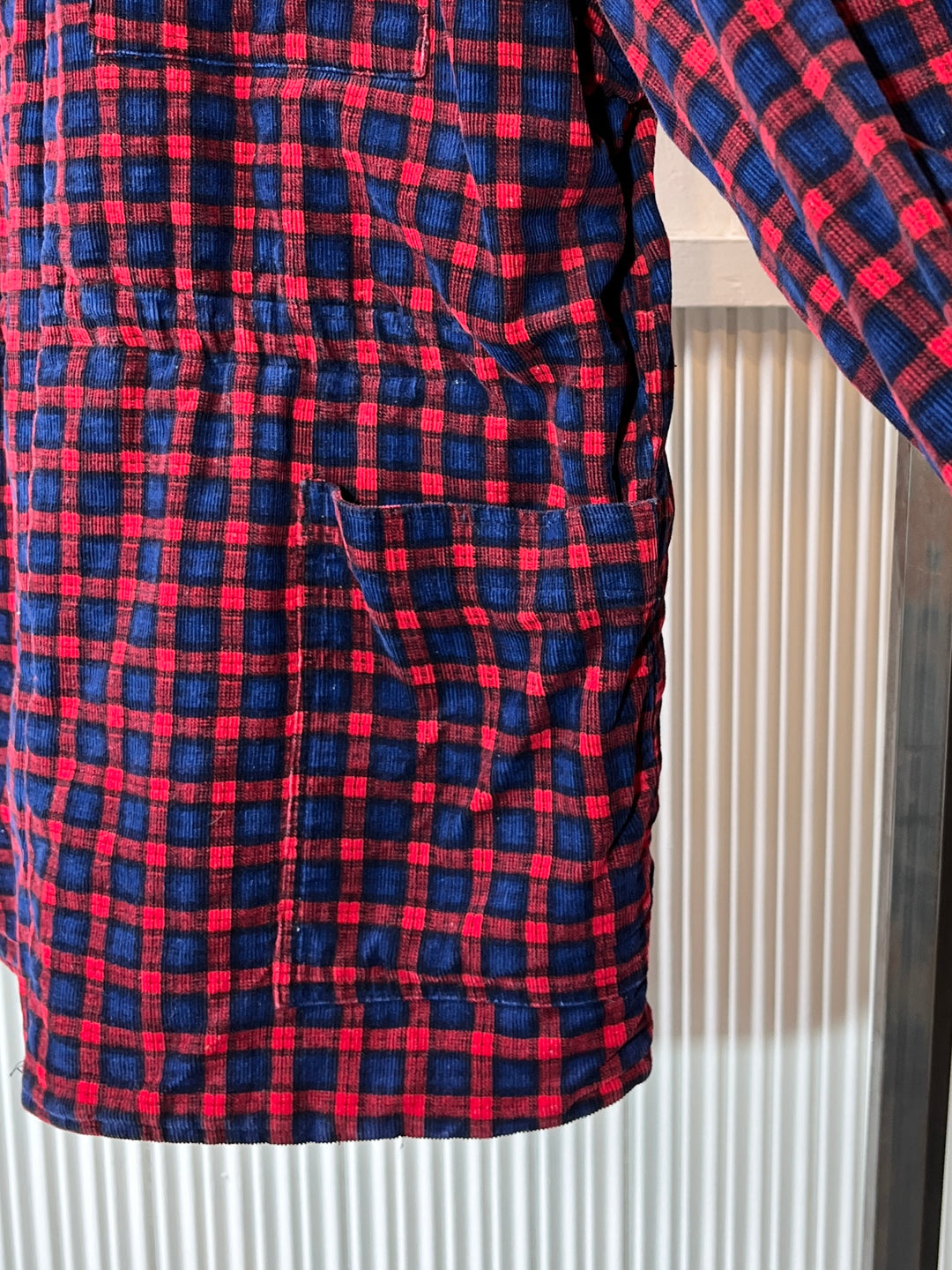 1980s red × navy check corduroy quilted zip jacket
