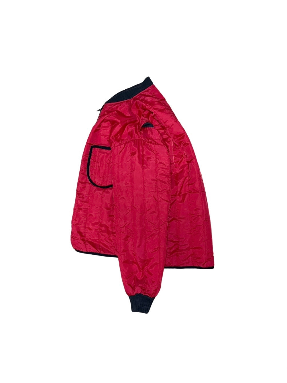 red × black quilted jacket