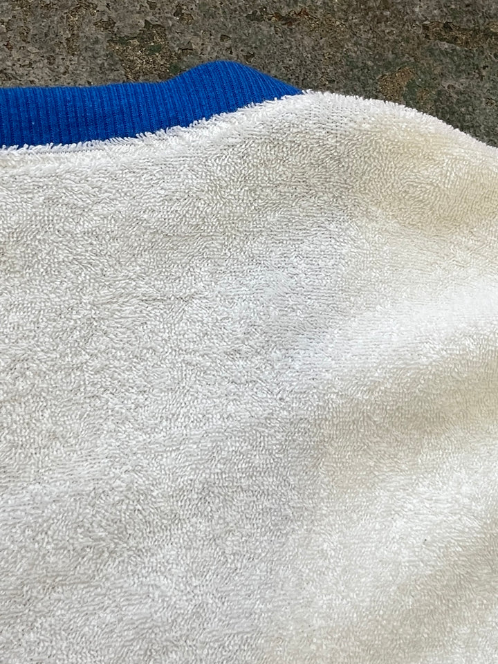 1980-90s white × royal blue terry cardigan