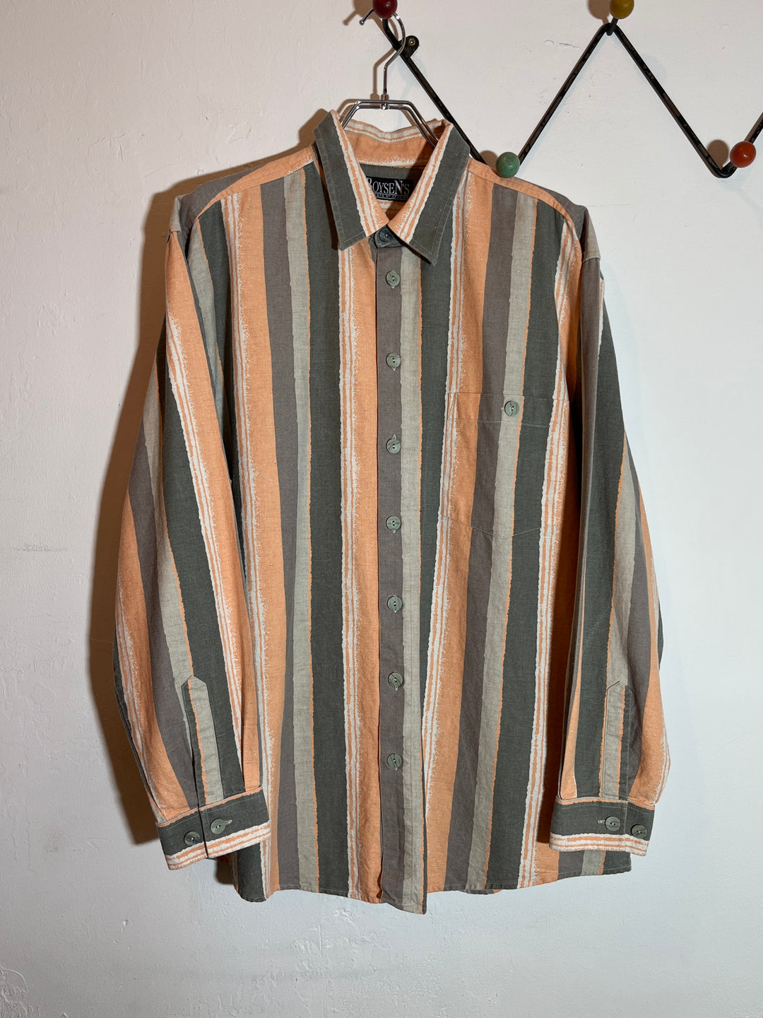 1990s gray × pale orange stripe shirt
