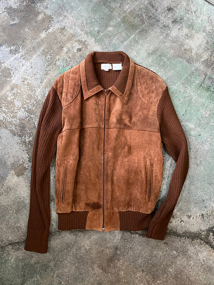 1980-90s cocoa brown suede leather × knitting jacket