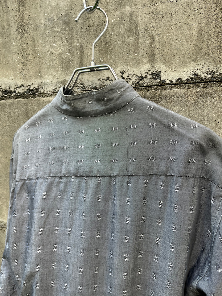1980-90s silver gray asymmetrical button stand collar shirt