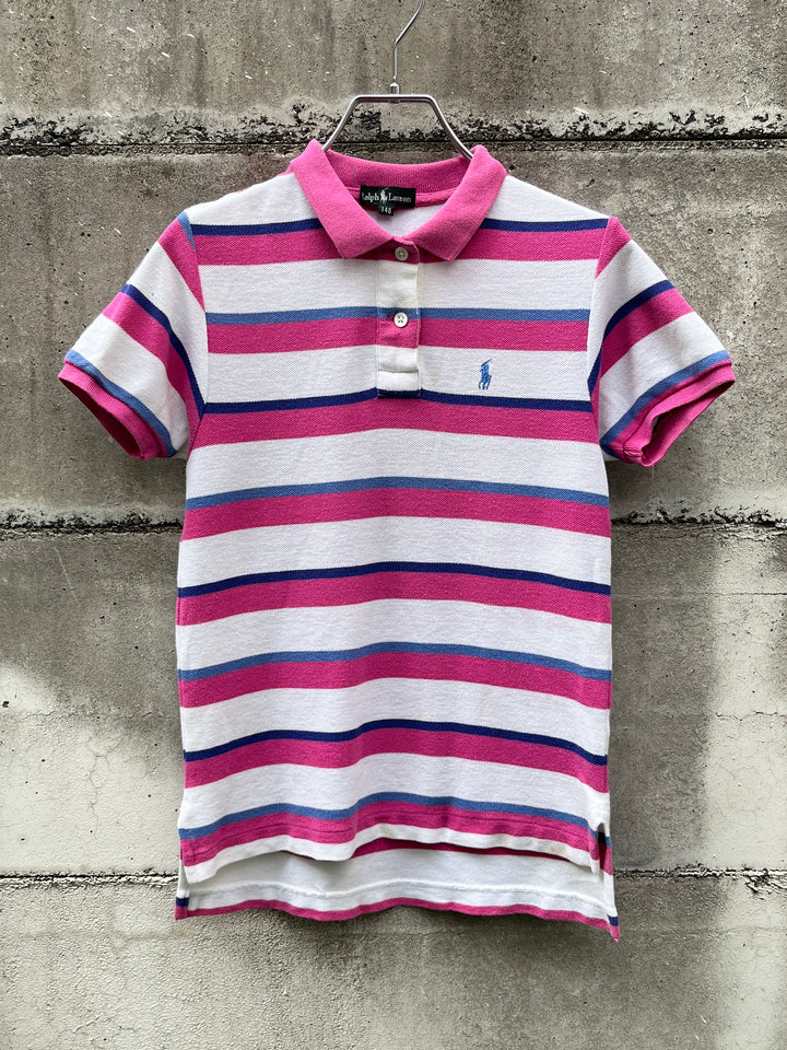 2000s "Ralph Lauren" pink × white × blue striped s/s polo